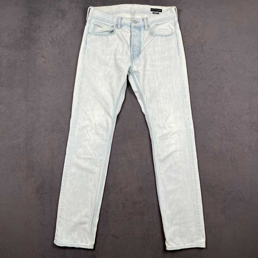 Ralph Lauren Straight Leg Jeans Mens 30x32 Bleached Blue Light Wash Button Fly